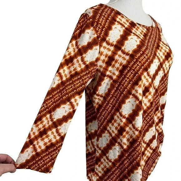 Ruby Rd Tie Dye Blouse Medium Orange Red White Striped Ruched Side 3/4 Sleeves - Picture 7 of 9